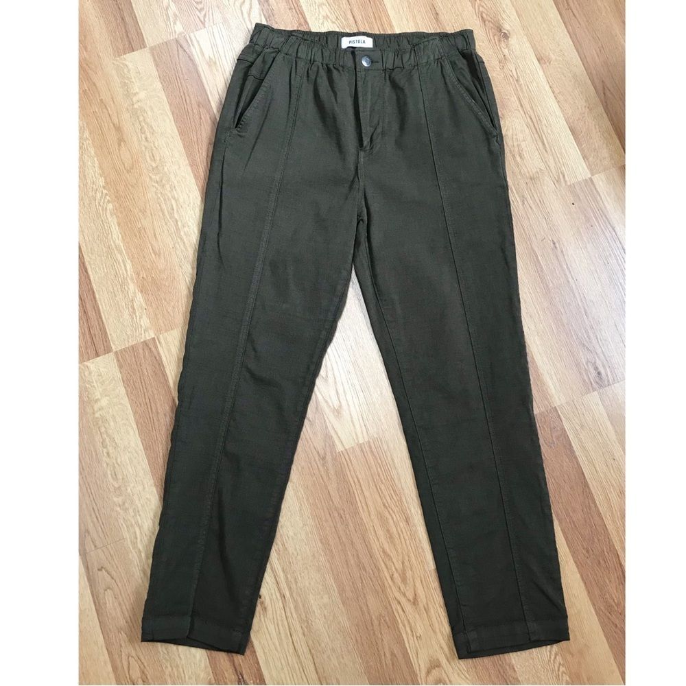 Pistola Dark Green Mid Rise Trouser Pant Tapered Leg‎ Elastic Waist Size 26